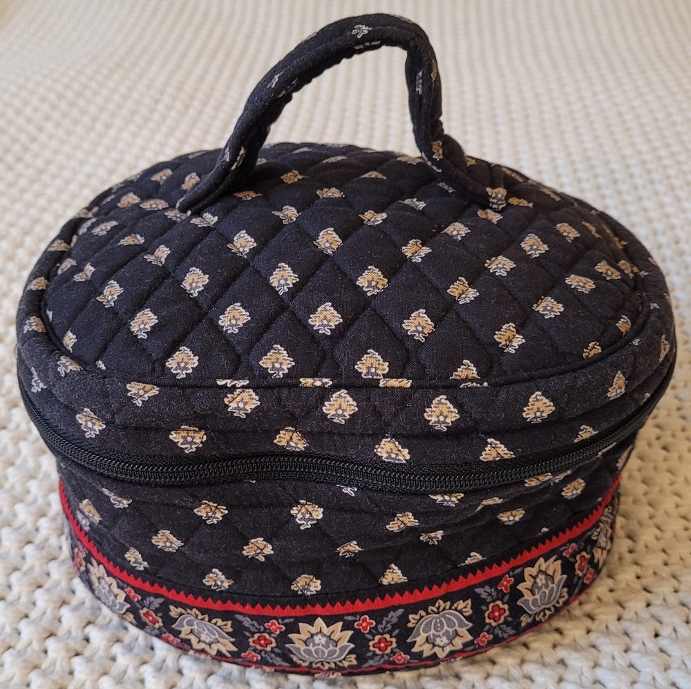 Vera Bradley 100% Cotton Quilted Travel Toiletry Bag, Black/Red Lotus Print